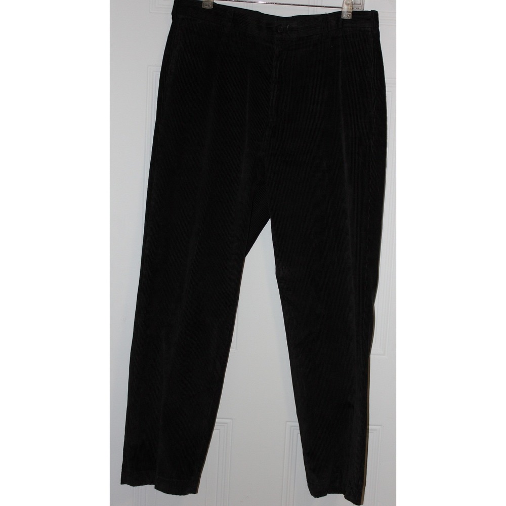 Brooks Brothers Hudson Corduroy Pleated Pants Men W36 L32 Black Wide Wale‎ Smart